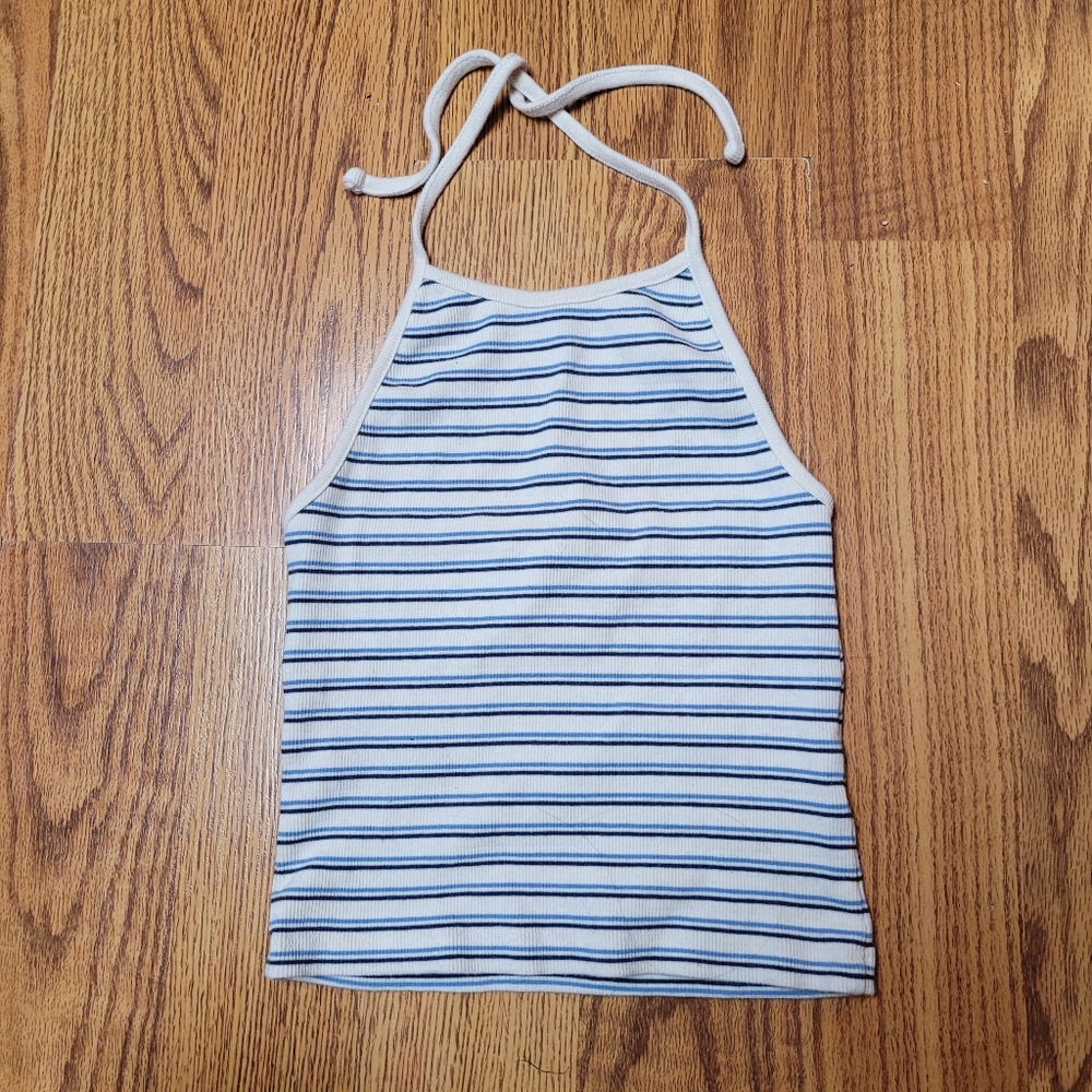 Brandy Melville Blue Stripe Open Back Y2k Retro Halter Top